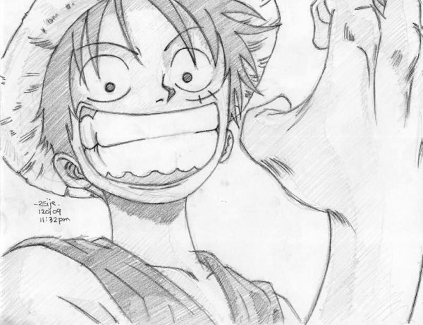 Луффи Ван Пис черно белый