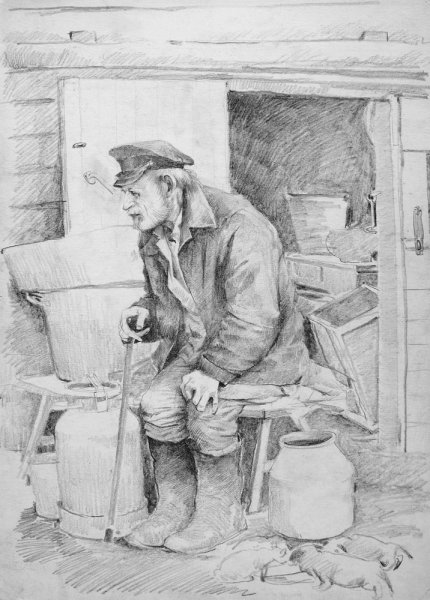 Лицо старика карандашом