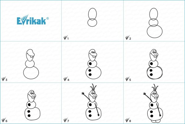 Поэтапное рисование снеговика