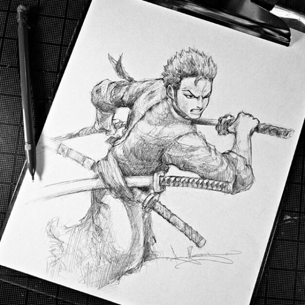 Ророноа Зоро рисунок карандашом