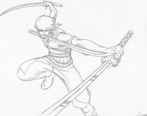 Зоро из Ван Пис черно белый