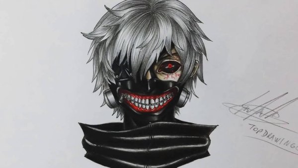 Маска Канеки карандашом