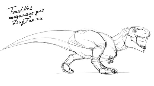 Рисунок динозавра тиранозавра карандашом