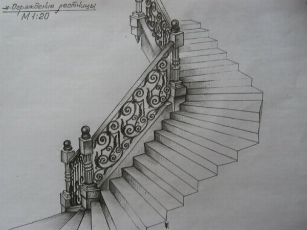 Лестница карандашный набросок