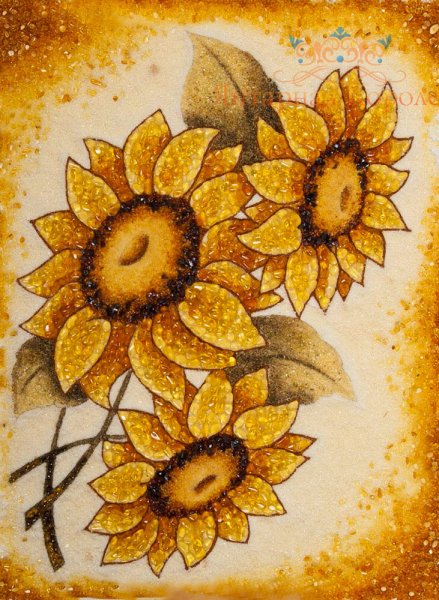 Янтарная живопись Подсолнухи