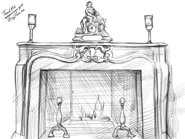 Камин карандашом