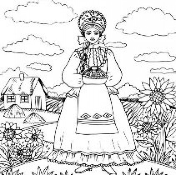 Девушка с коромыслом раскраска