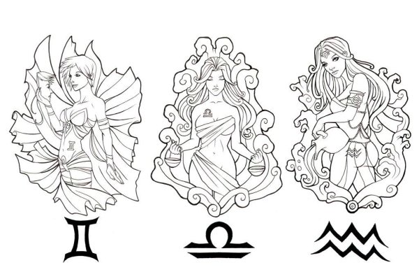 Раскраски антистресс знаки зодиака Близнецы