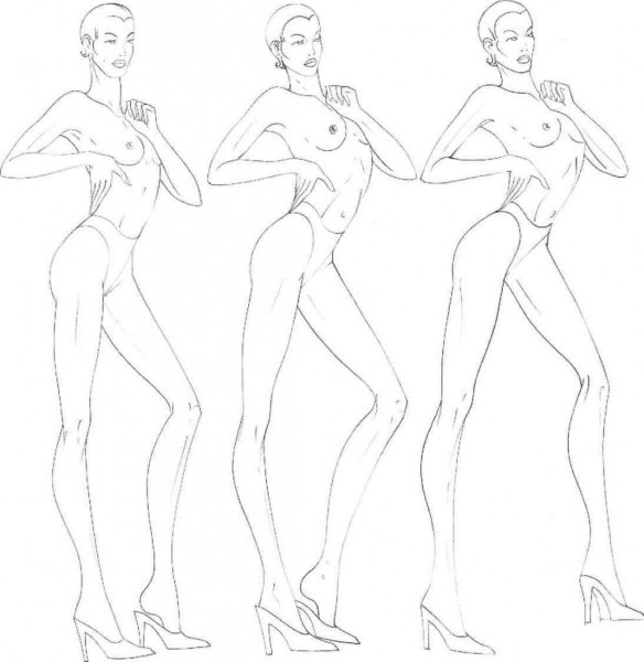 Эскиз женской фигуры спереди и сзади