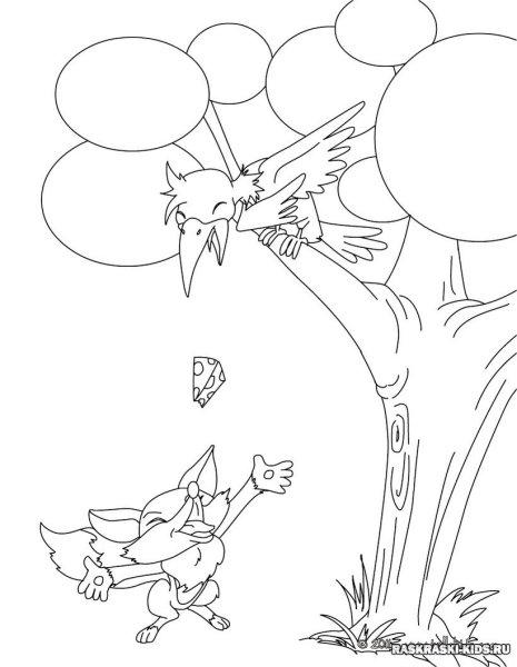 Раскраска басни Крылова ворона и лисица