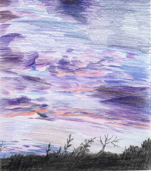 Облака цветными карандашами