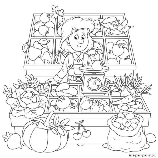 Раскраска овощной магазин для детей