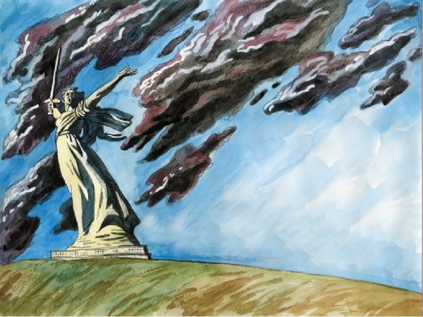 Родина мать гуашью