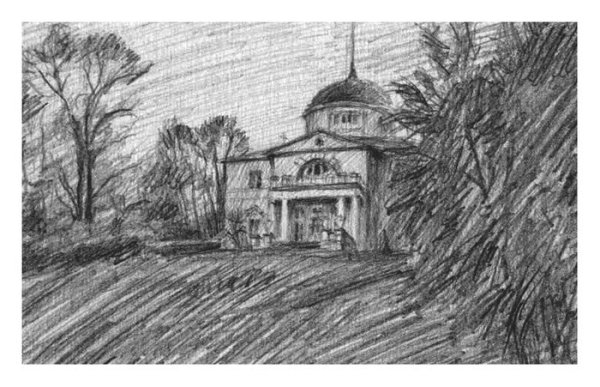 Пейзаж усадьбы карандашом