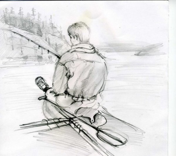 Рыбалка рисунок карандашом