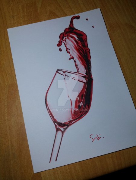 Бокал вина карандашом