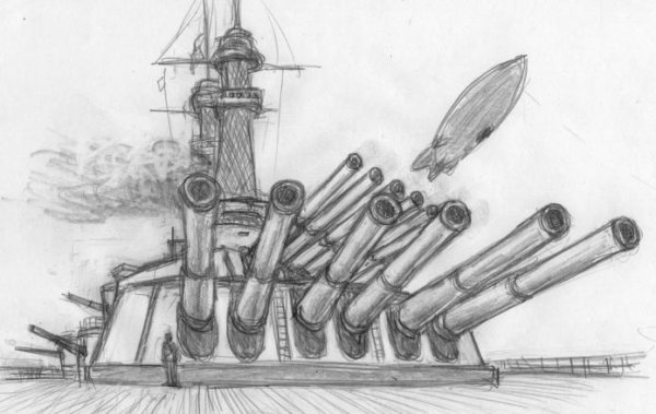 Военный корабль рисунок сбоку