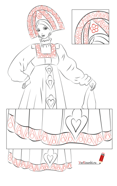 Раскраска древнерусского наряда