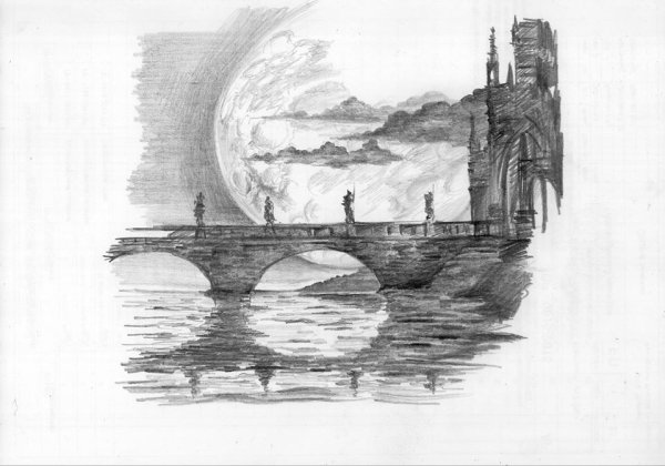 Графический пейзаж с мостом