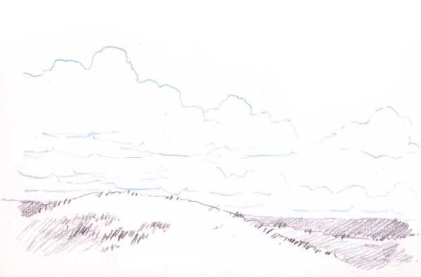 Небо с облаками карандашом