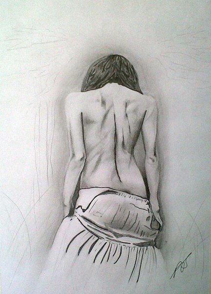 Девушка со спины карандашом