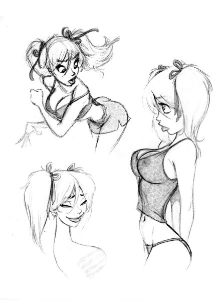 Наброски рисунков девушек и море