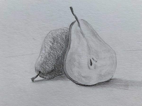 Груша цветными карандашами