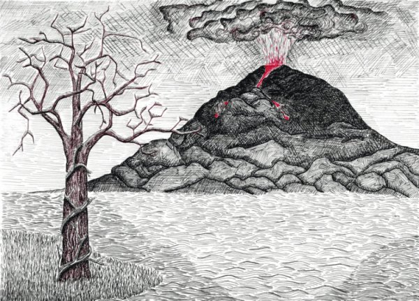 Извержение вулкана раскраска