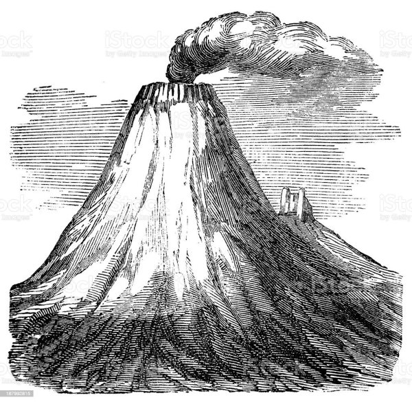 Нарисованный в графике вулкан