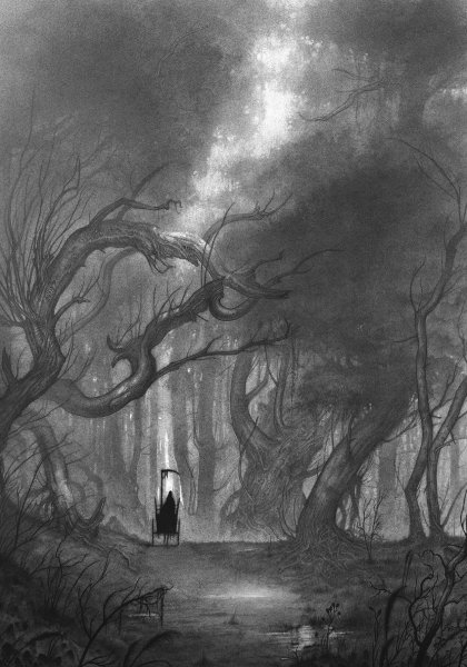 Мрачный пейзаж карандашом