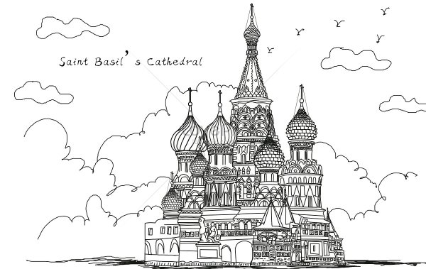 Храм Василия Блаженного Москва карандашом