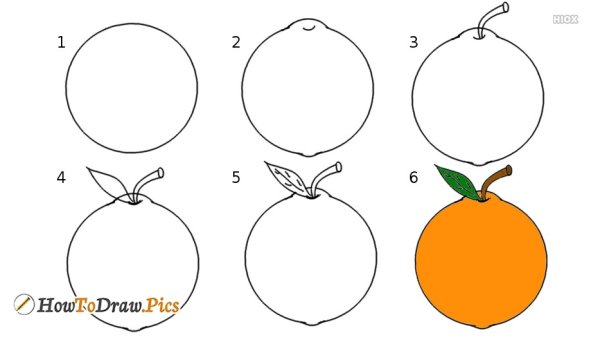 Апельсин рисунок поэтапно