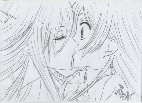 Аниме Томоэ и Нанами карандашом