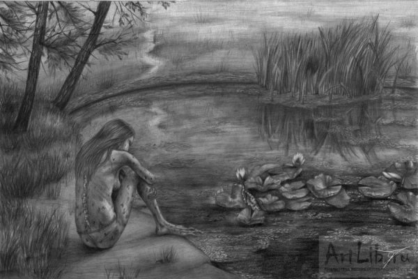 Пейзаж с человеком карандашом