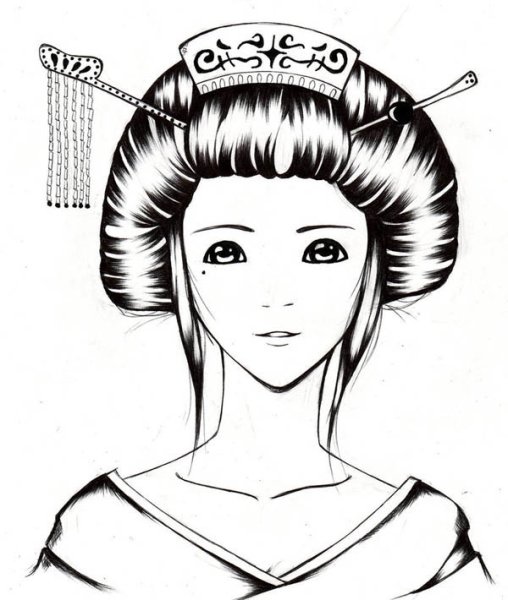 Японские прически карандашом