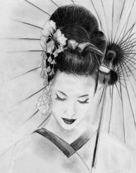 Японские прически карандашом