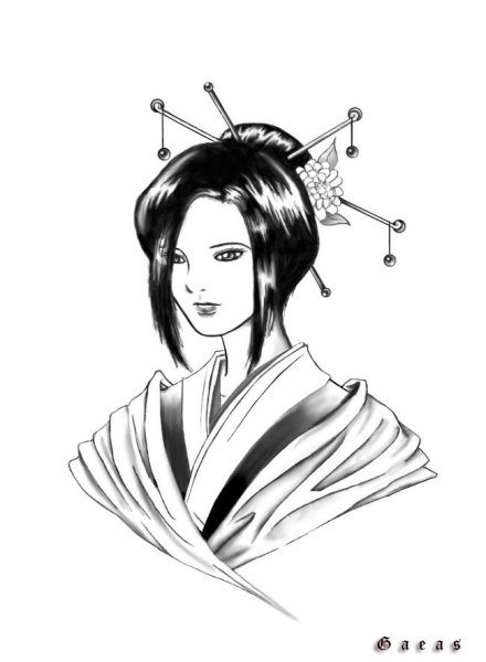 Японская прическа нарисовать