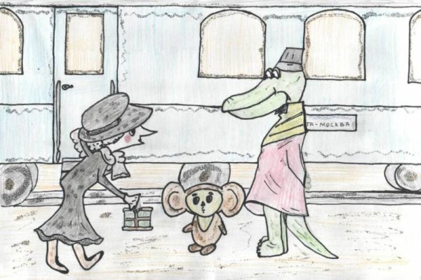 Раскраска Чебурашка Шапокляк