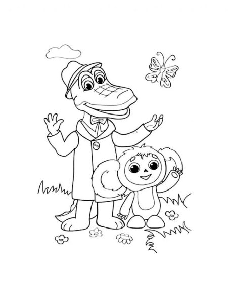 Чебурашка и крокодил Гена раскраски для детей