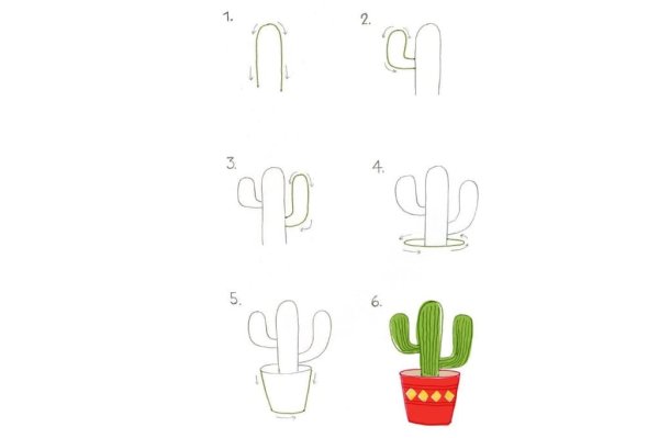 Кактус пошагово рисунок
