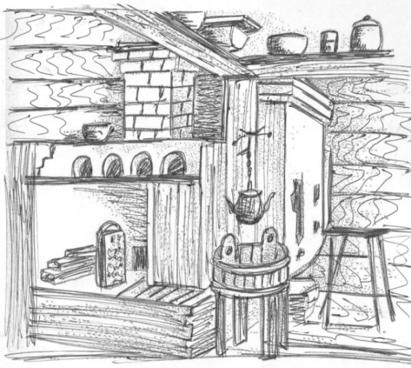 Русская печь рисунок карандашом
