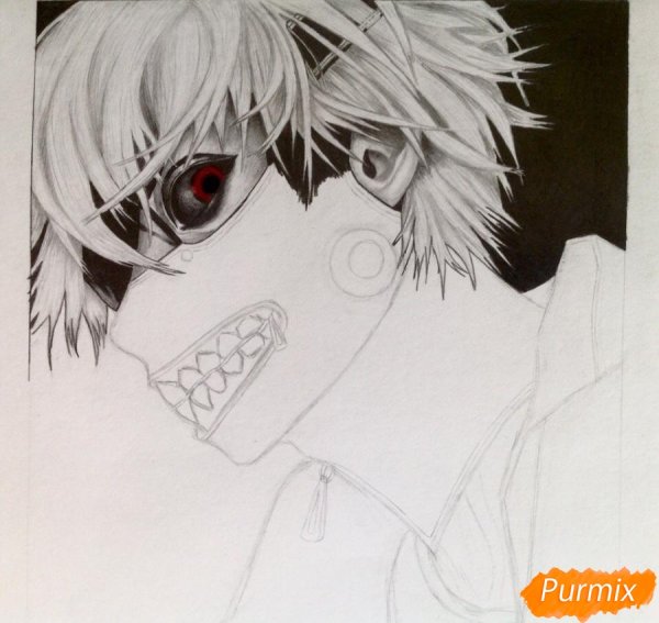 Нарисовать Канеки Кена поэтапно