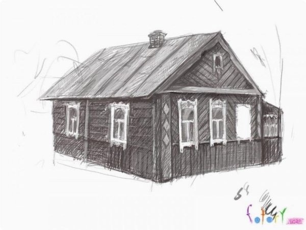 Деревянный дом карандашом