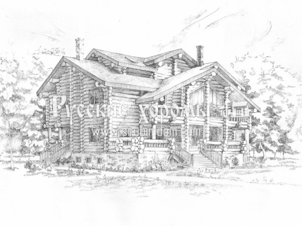 Бревенчатый дом эскиз
