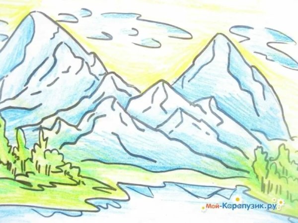 Выжигание горный пейзаж