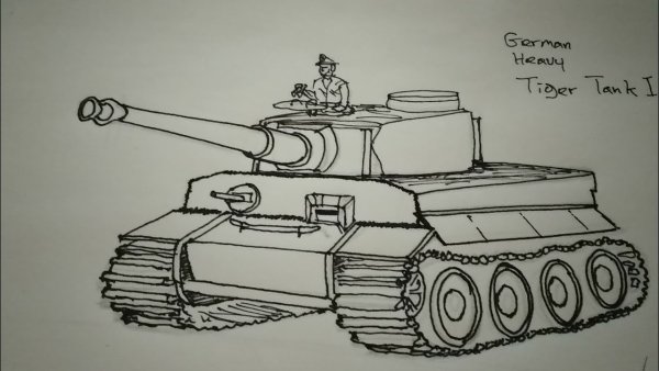 Подбитый танк карандашом