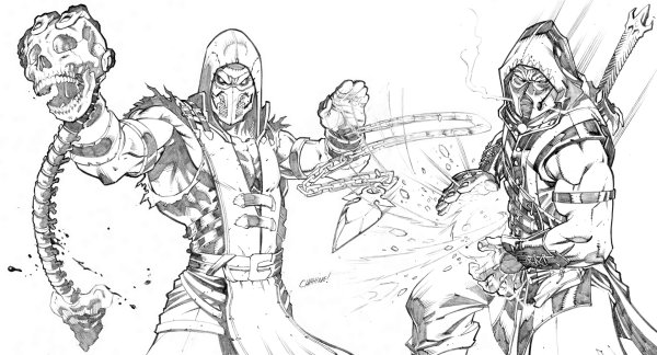 Раскраска Скорпион и Сабзиро из мортал комбат 11