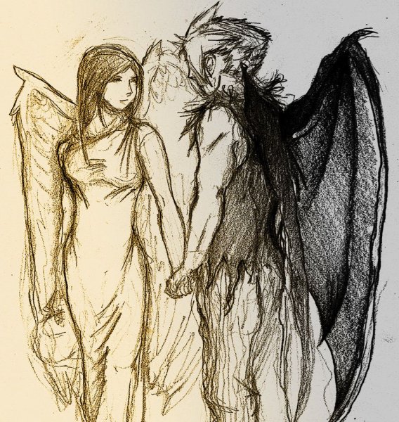 Рисунки простым карандашом ангелы и демоны