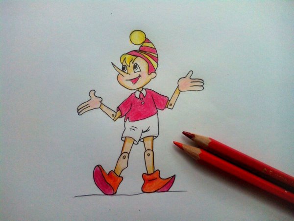 Нарисовать Буратино карандашом поэтапно для детей