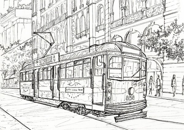 Трамвай раскраска для детей